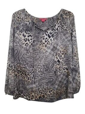 Sunny Leigh Black and White Leopard Print Blouse Large